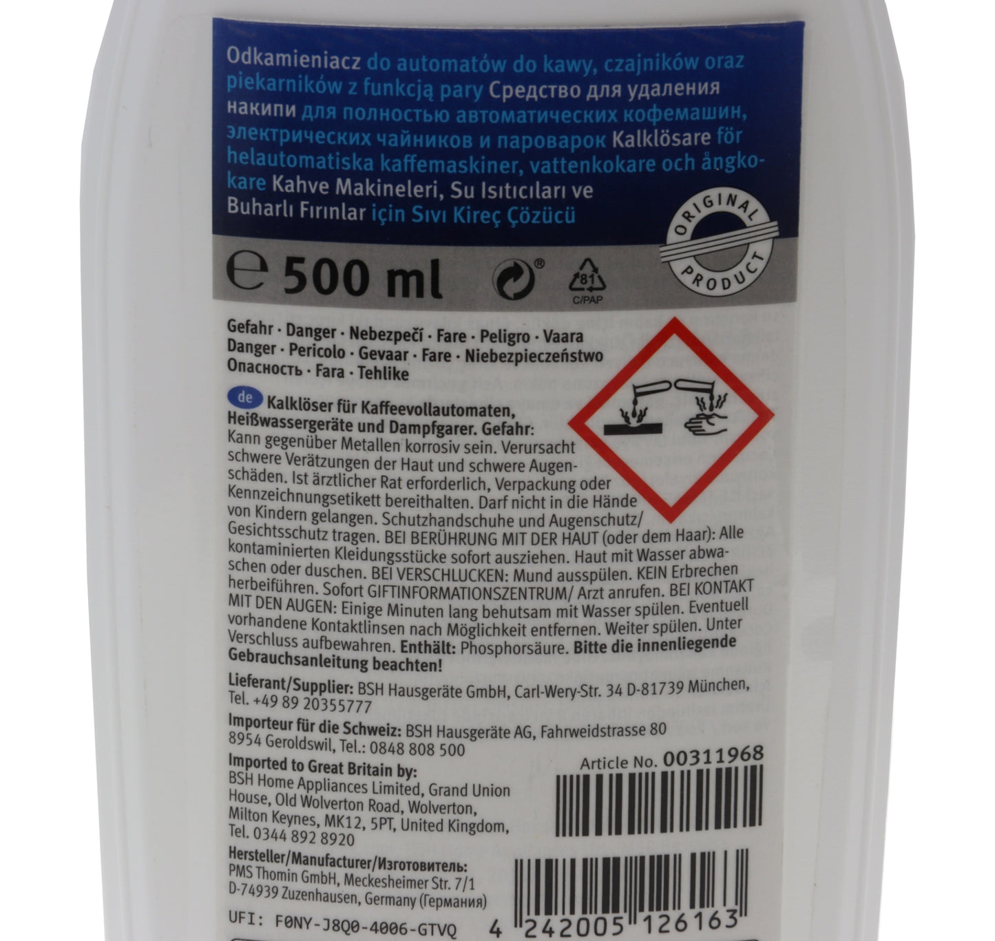 Bosch Siemens Neff Gaggenau Entkalker 500 ml Kaffeemaschine Dampfbackofen