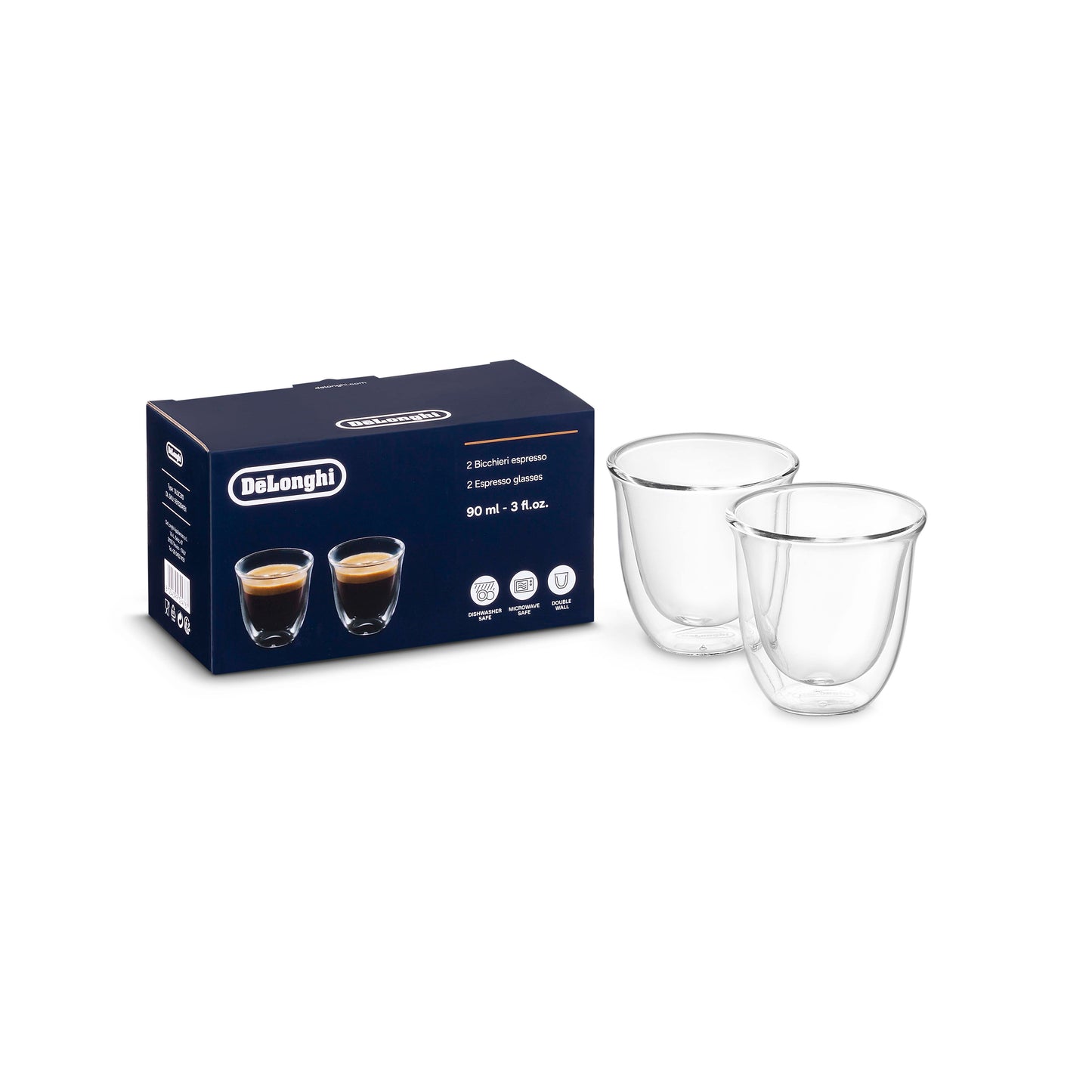 DeLonghi 2x Tasses Verres Café Expresso Verre Double Mur 60ml