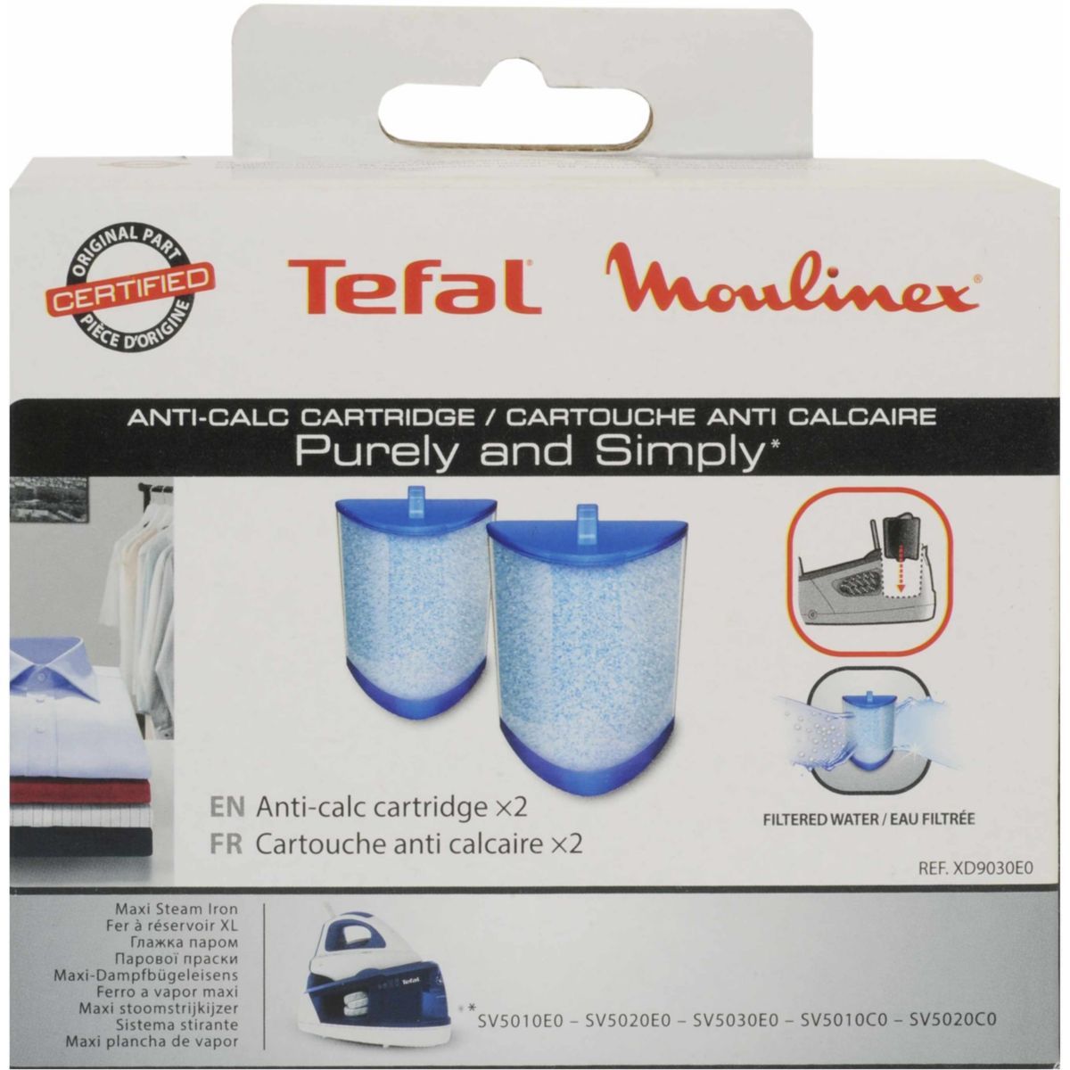 Tefal 2x waterfilter cartridge strijkijzer Purely Simply SV5005 SV5020 SV5022 SV5030