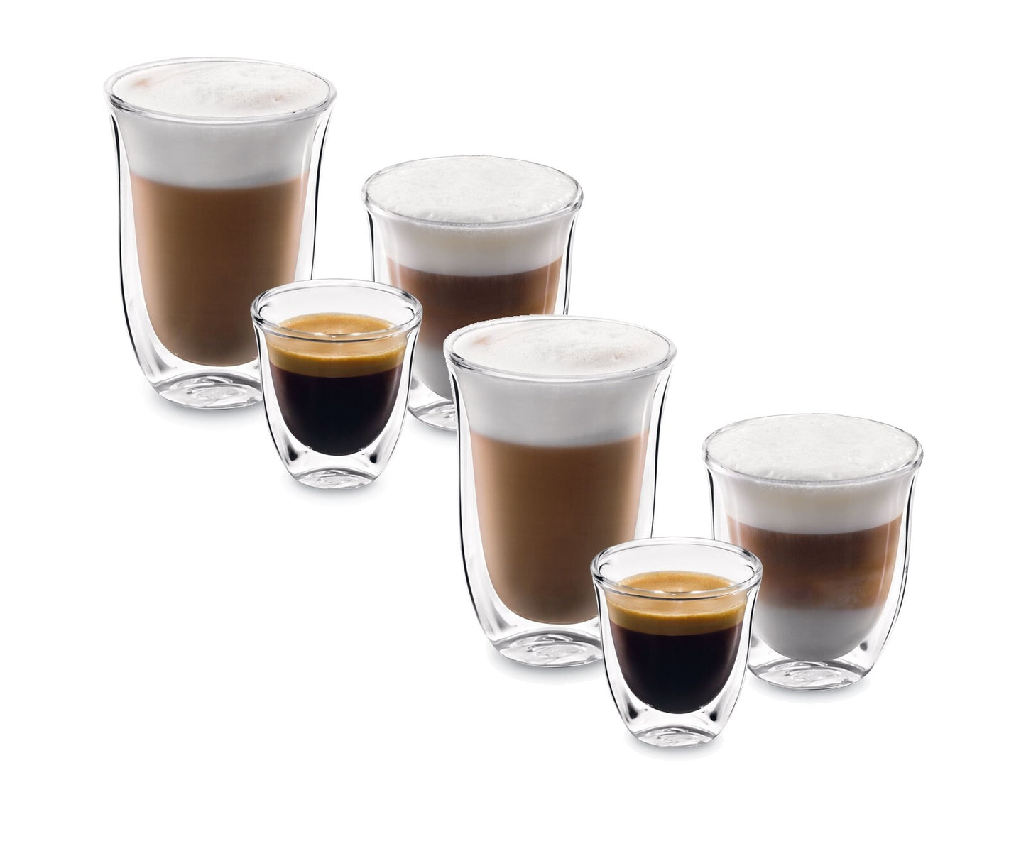 Delonghi 6 filiżanek kawy cappuccino latte szklanka termiczna podwójna ścianka elegancka