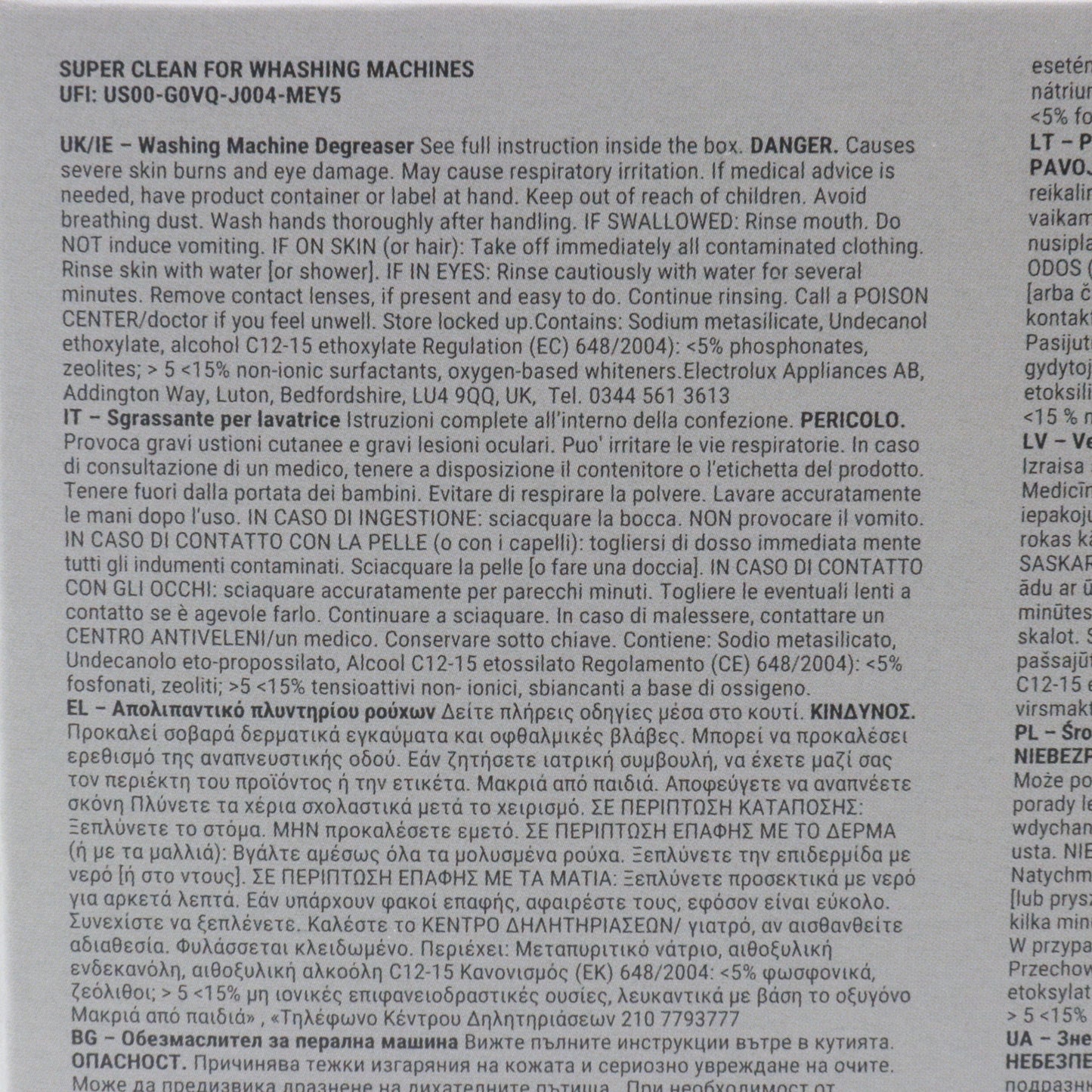 Electrolux AEG Zanussi odtłuszczacz środek czyszczący przeciw pleśni brud pralka 12 miesięcy