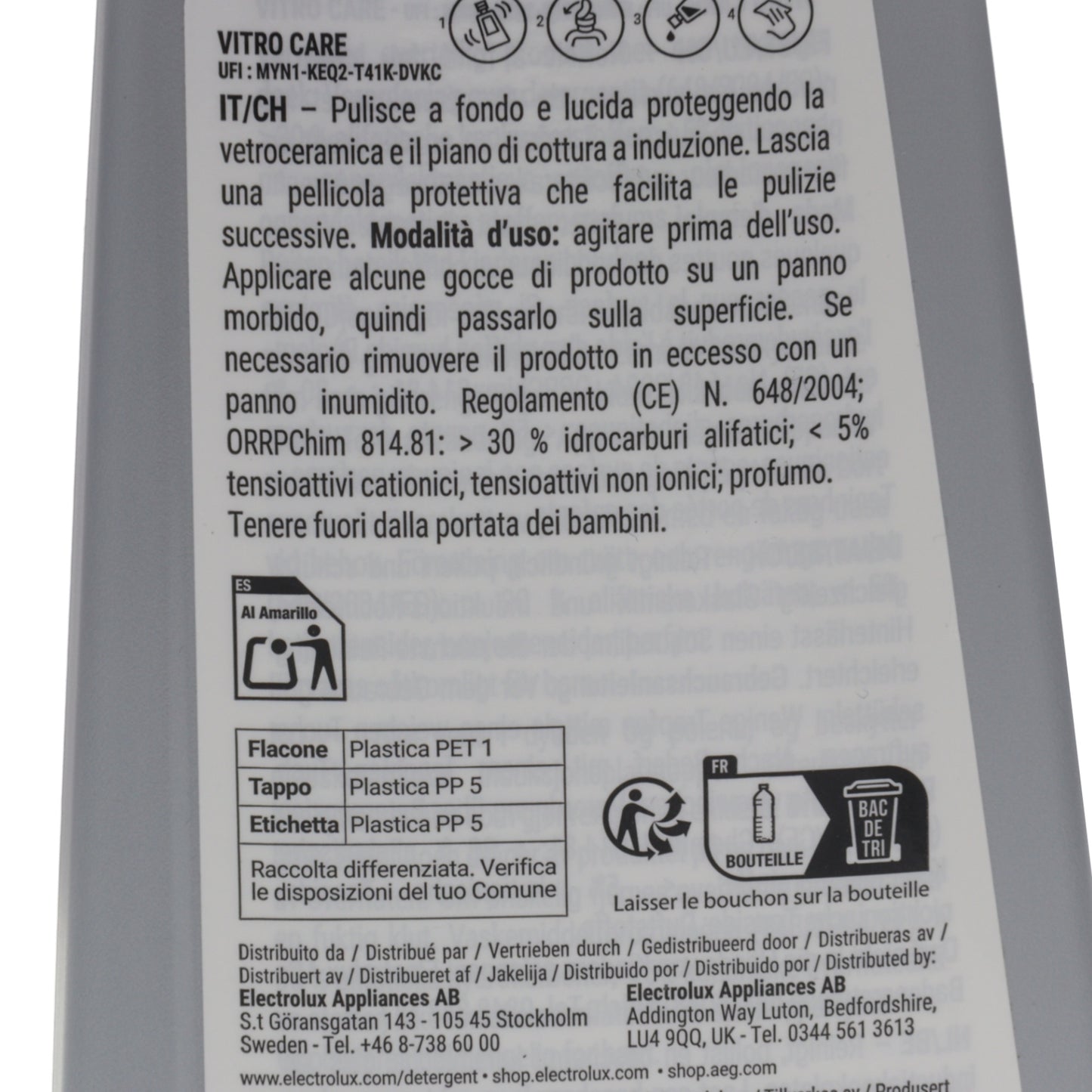 Electrolux detergente crema piano cottura vetroceramica Vitro Care induzione