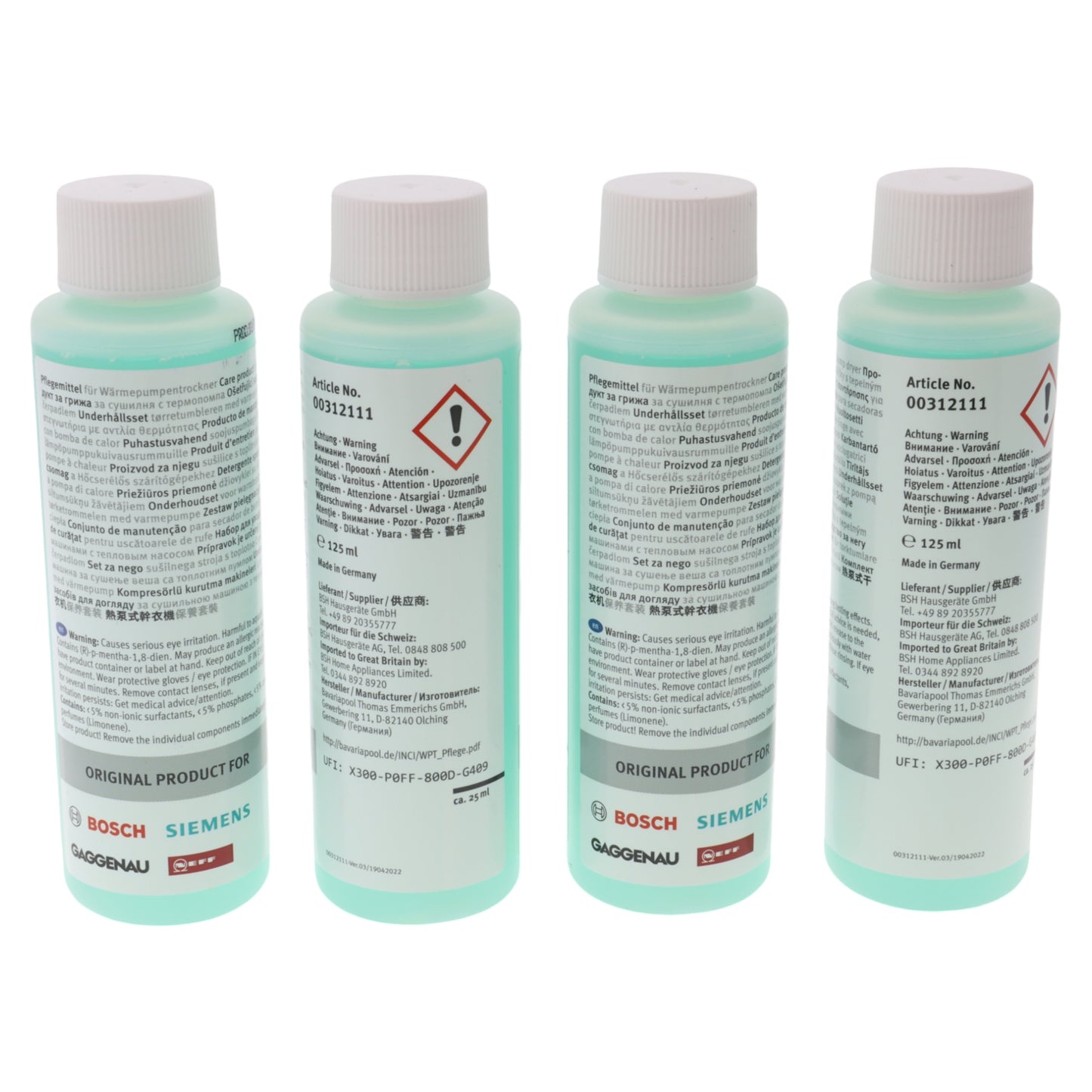 Bosch Siemens 4x flaconi detergenti igienizzanti originali 125ml asciugatrice