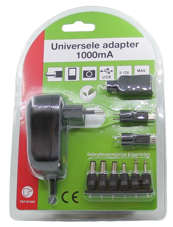 Zasilacz uniwersalny 1000mA od 3V do 12V z różnymi wtykami i USB
