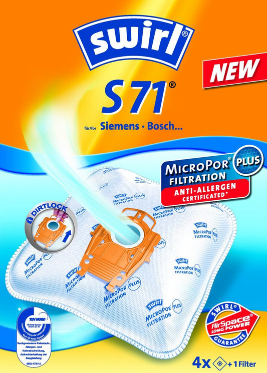 Swirl S71/4 zestaw 4 worków do odkurzacza Bosch Siemens Dynapower Ergomaxx Green