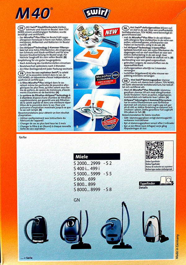 Swirl 4 saci din microfibră pentru aspirator Miele S2000 S5000 S8000 S600 C1 C2 C3 ATHOS