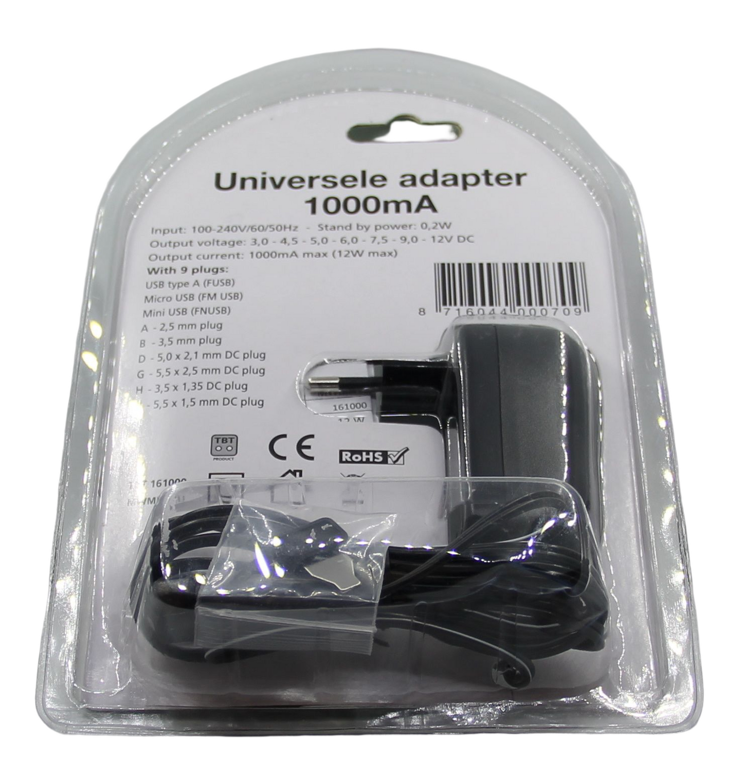 Alimentatore carica batterie universale 1000mA da 3V a 12V con vari jack e USB