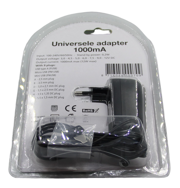 Alimentatore carica batterie universale 1000mA da 3V a 12V con vari jack e USB