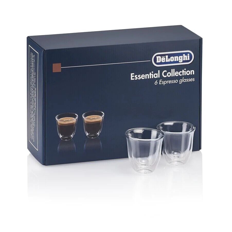 Delonghi Essential set 6x tazze caffè espresso 90ml vetro termiche doppia parete