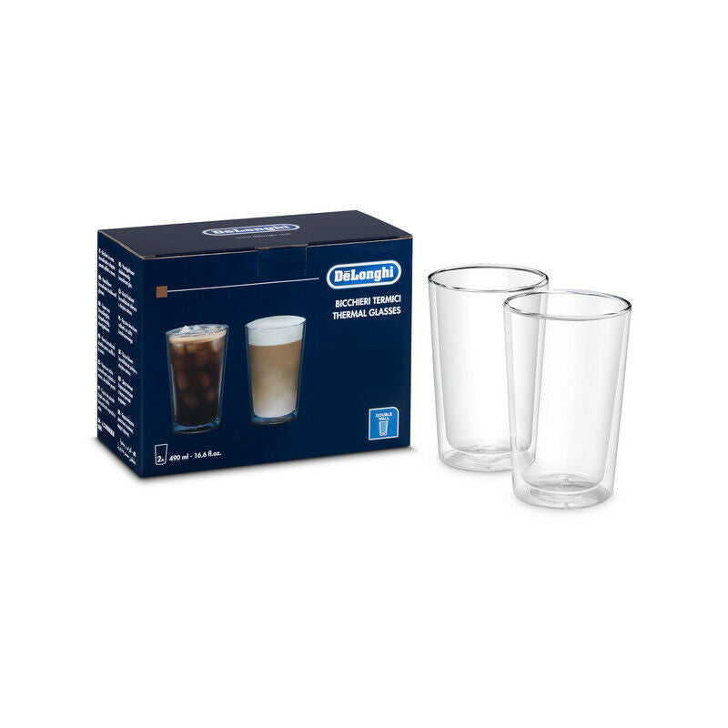 Delonghi 2x bicchieri vetro borosilicato doppia parete termica 490ml eleganti