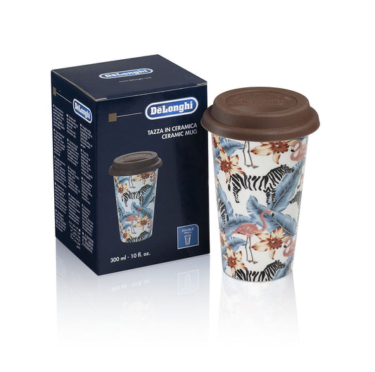 Delonghi tazza Animals ceramica termica doppia parete 300ml coperchio silicone