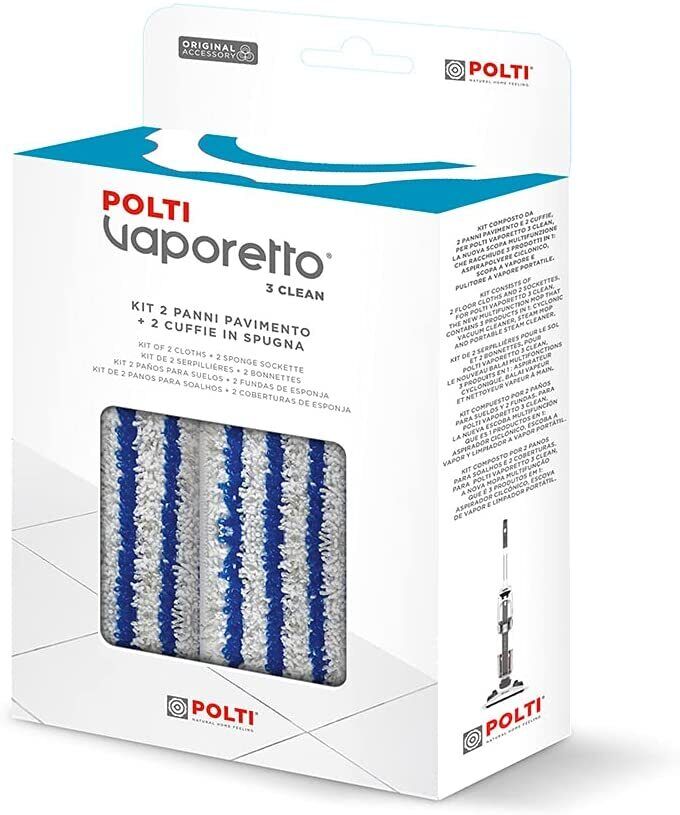 Polti kit 2 panni spazzola + 2 cuffie tessuti imbottiti scopa Vaporetto 3 Clean