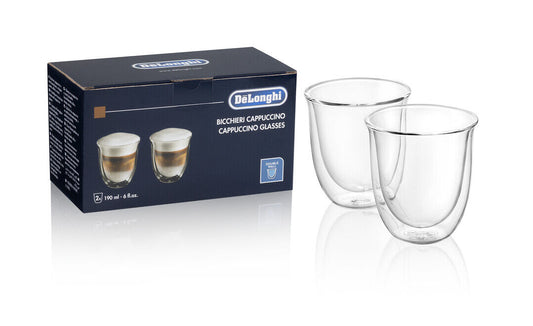 Delonghi 2x tazzine bicchieri cappuccino vetro doppia parete 270ml