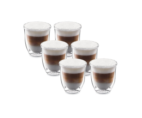 Delonghi Creamy set 6x cești cappuccino cafea 270ml sticlă termică dublă pereți