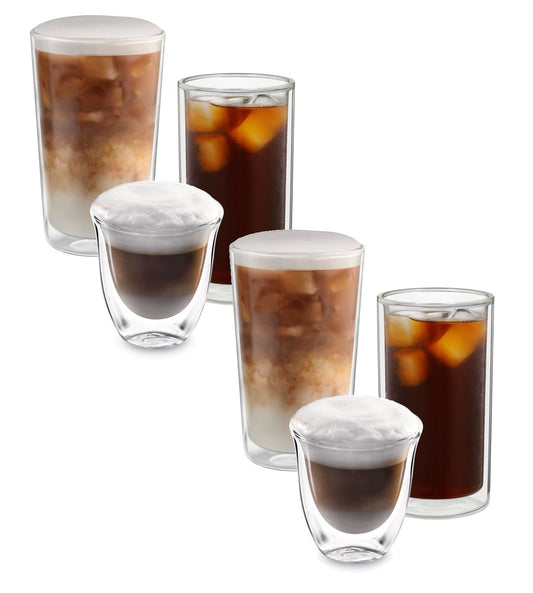 DeLonghi Hot Col Set 6 Cups Cappuccino Milk Tea Glass Thermal Double Wall