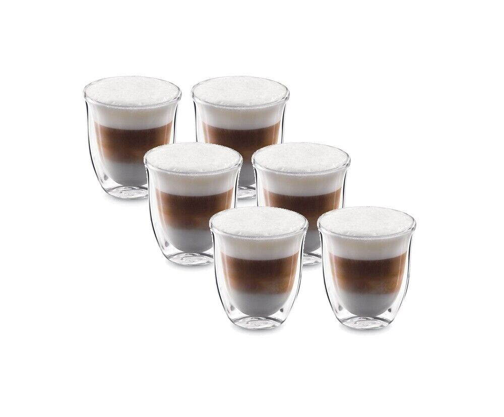 Delonghi Creamy set 6x tazze cappuccino caffè 270ml vetro termiche doppia parete