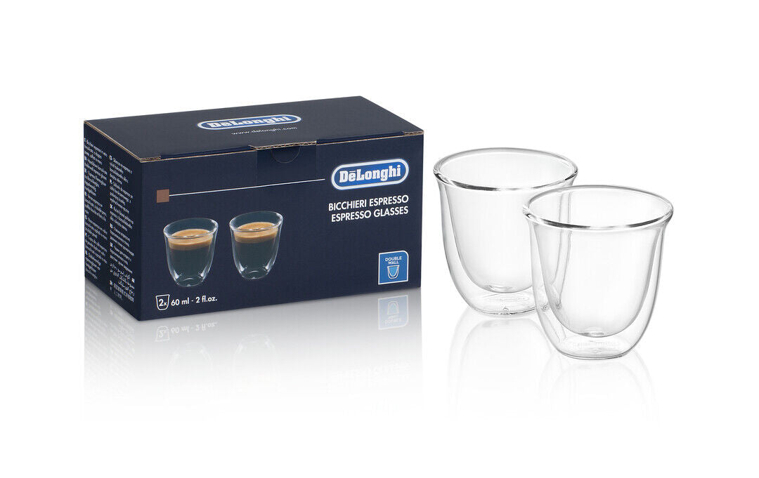 Delonghi 2x tazzine bicchieri caffè espresso vetro doppia parete 60ml 