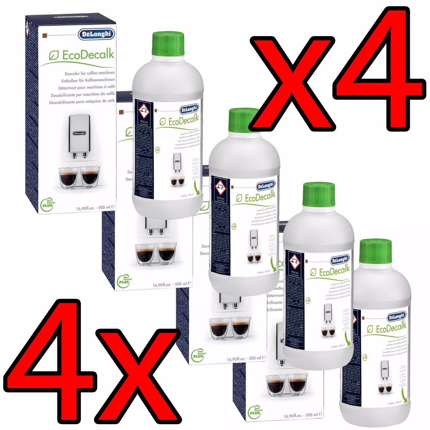 DELONGHI 4x DECALCIFICANTE CALCARE ECODECALK GAGGIA SAECO ARIETE NESPRESSO 500ML