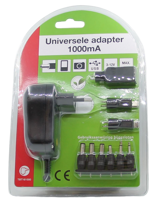 Alimentatore carica batterie universale 1000mA da 3V a 12V con vari jack e USB