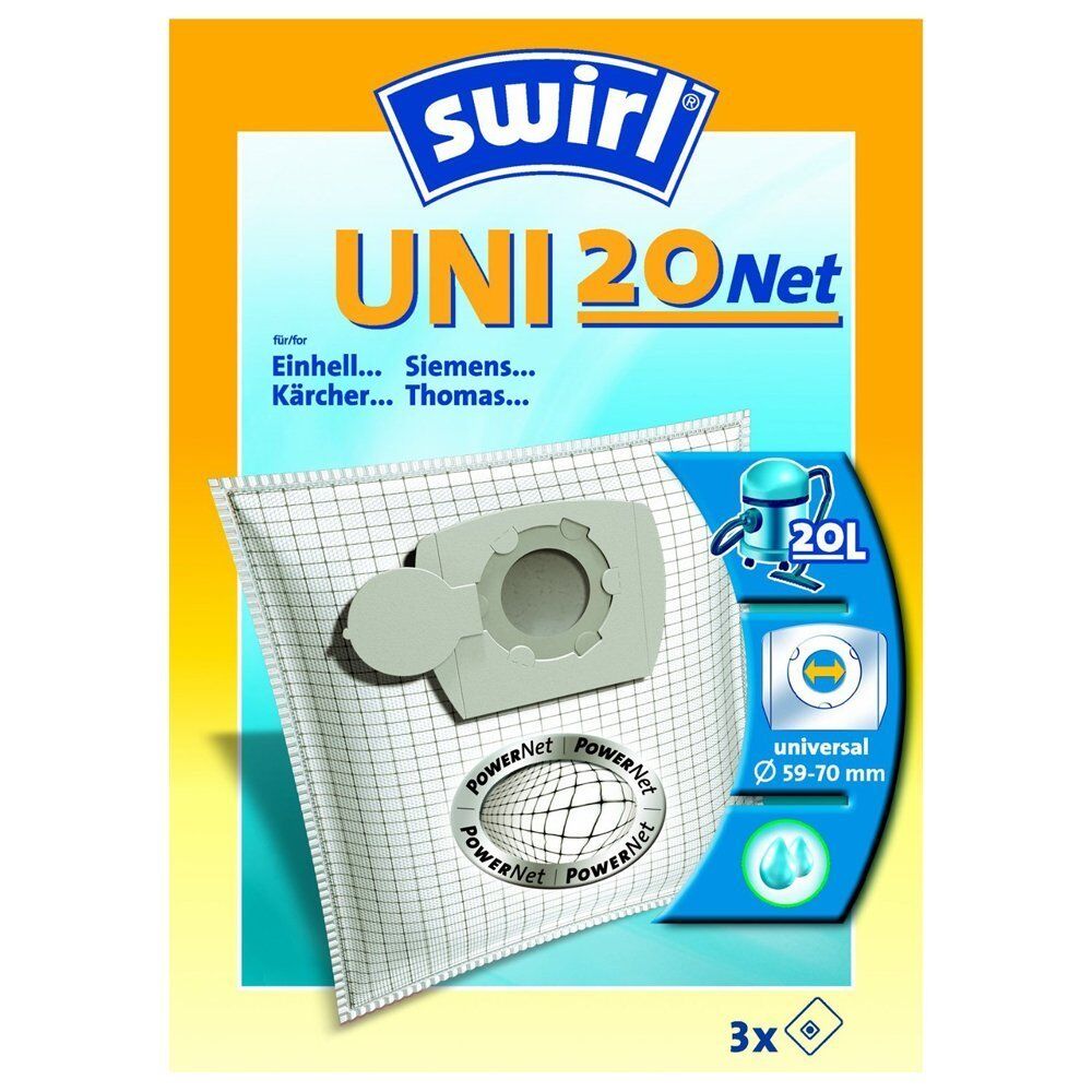 Swirl UNI30NET 3x Sacchi Bin 30 Liter Power Net 59-70mm Einhell Karcher Thoma