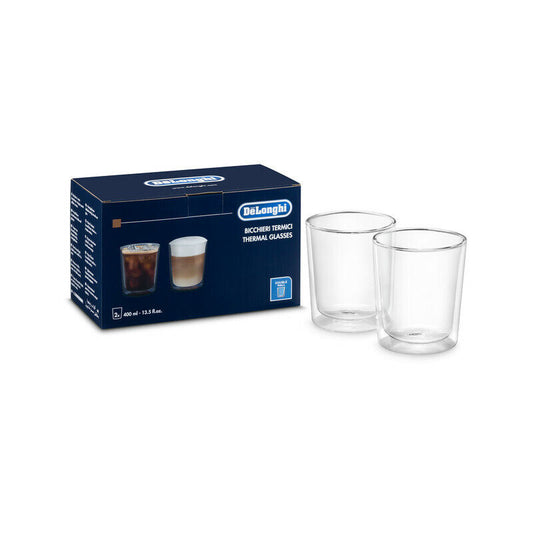 Delonghi 2x bicchieri vetro borosilicato doppia parete termica 400ml eleganti