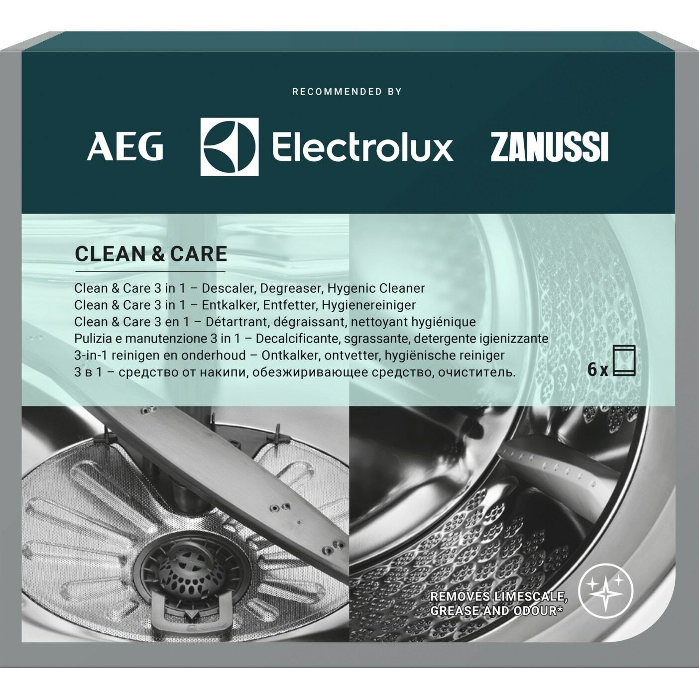 Electrolux AEG Zanussi kit sgrassante decalcificante mensile 6 bustine 3 in 1