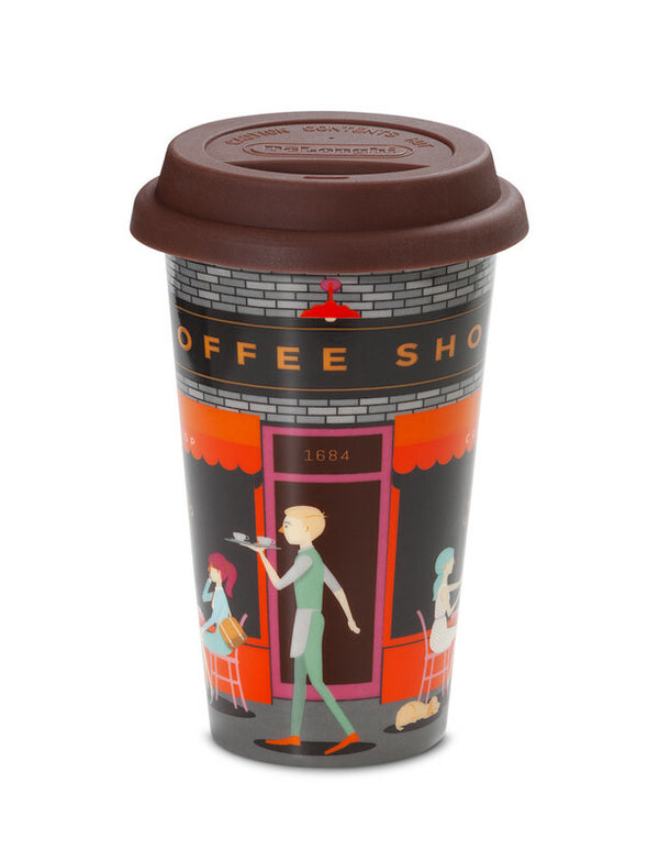 Delonghi tazza CoffeShop ceramica termica doppia parete 300ml coperchio silicon