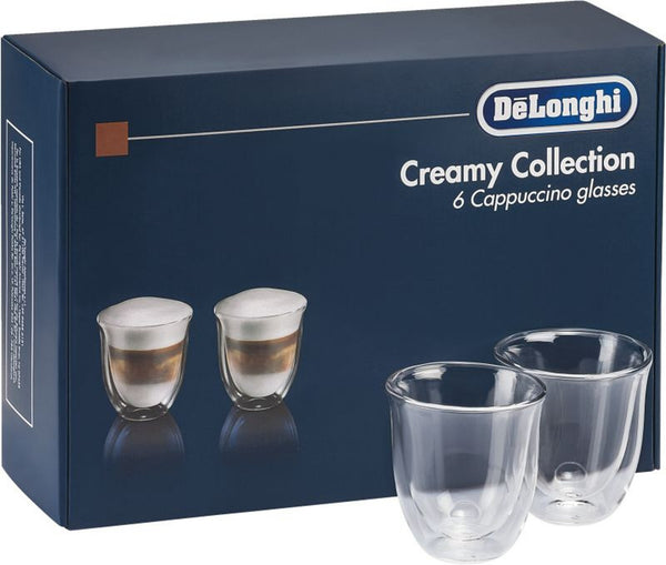 Delonghi Creamy set 6x cești cappuccino cafea 270ml sticlă termică dublă pereți