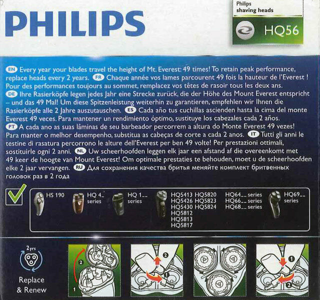 Philips kit testine lame ORIGINALI rasoio HQ54 HQ56 HQ58 HQ64 HQ66 HQ68 HQ69