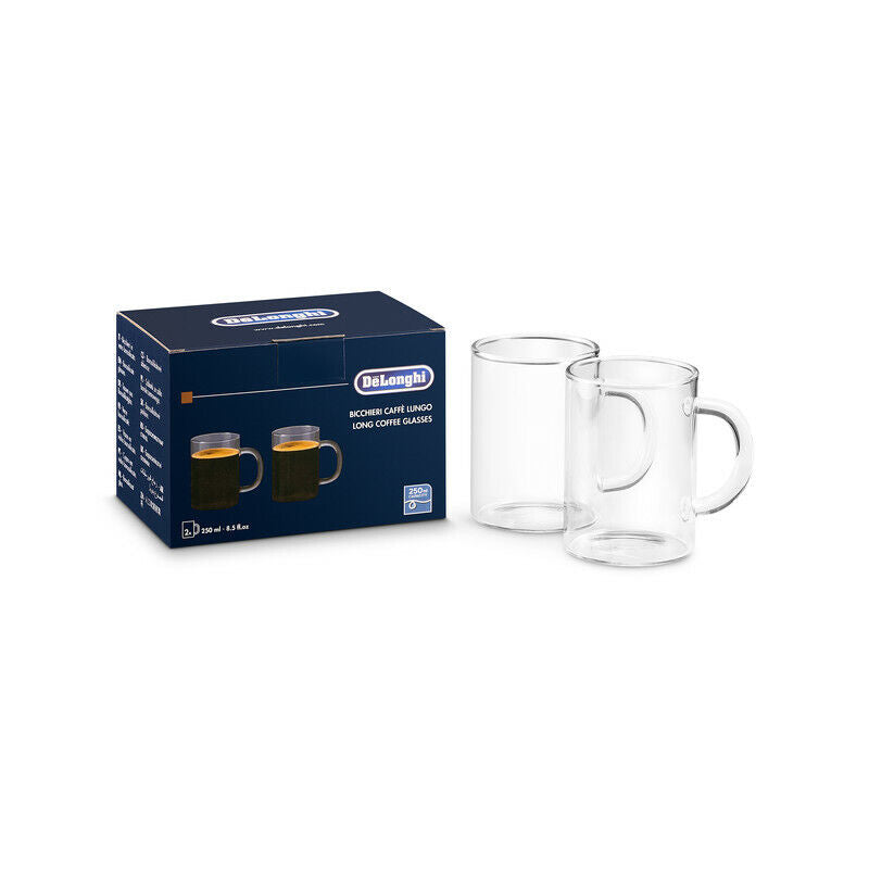 Delonghi set 2x bicchieri caffè lungo americano 250ml vetro borosilicato