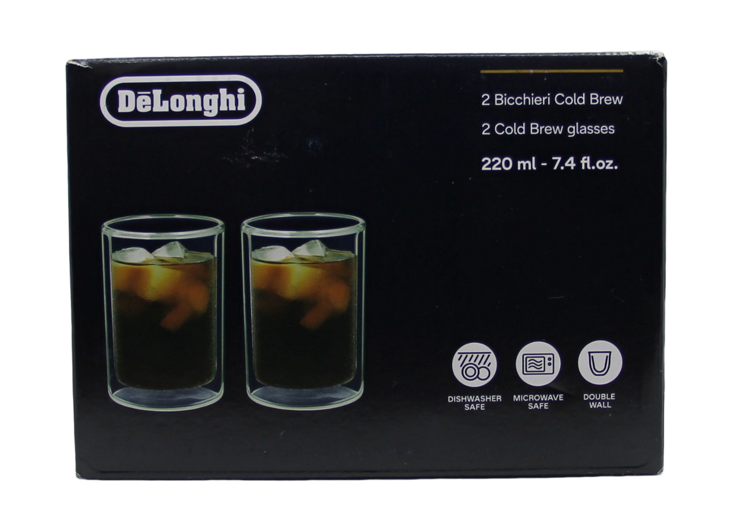 DeLonghi 2 Verres Cold Brew 220ml Double Mur Verre Boissons Fraîches 102mm