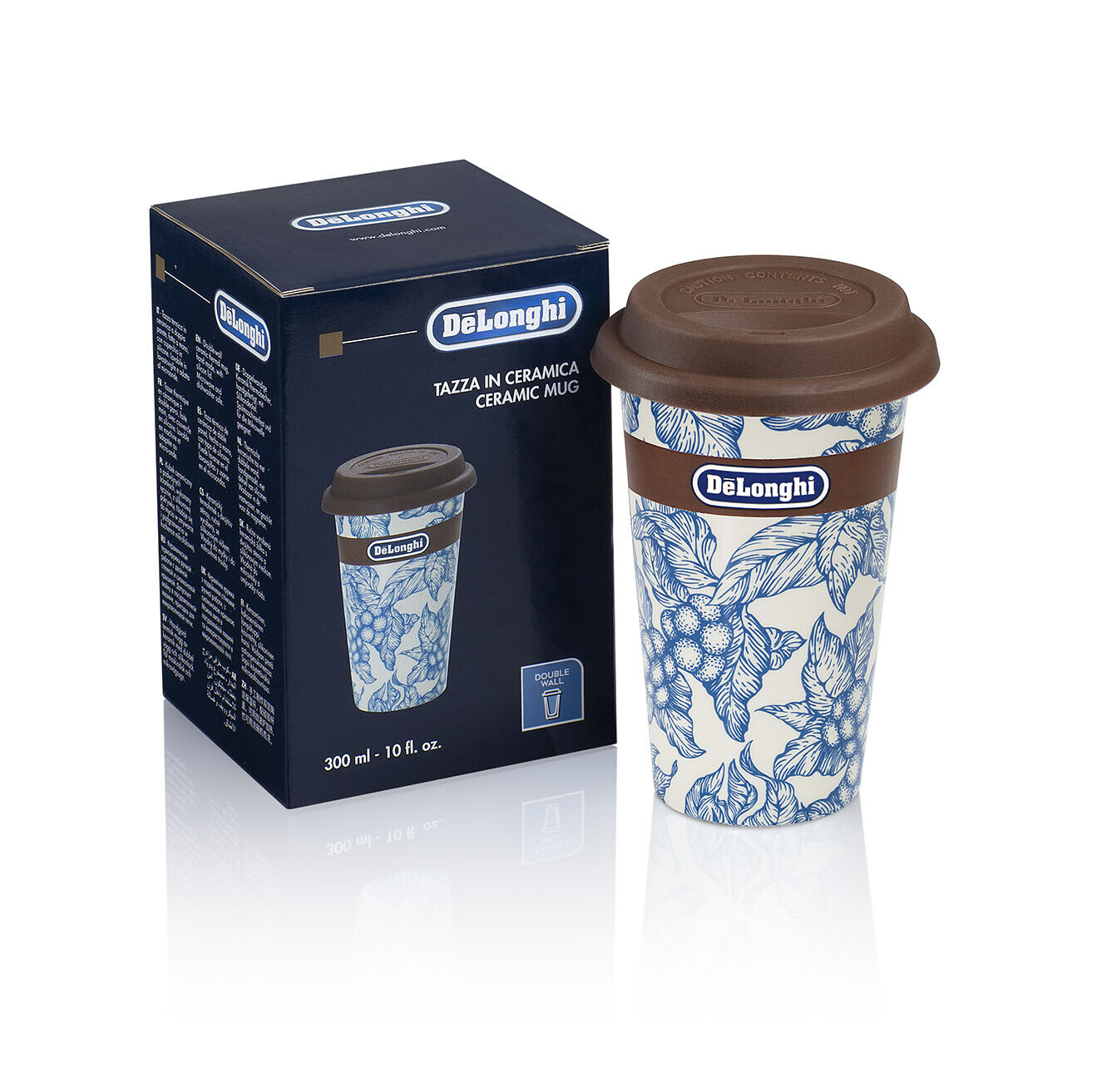 Delonghi tazza Flower ceramica termica doppia parete 300ml coperchio silicone