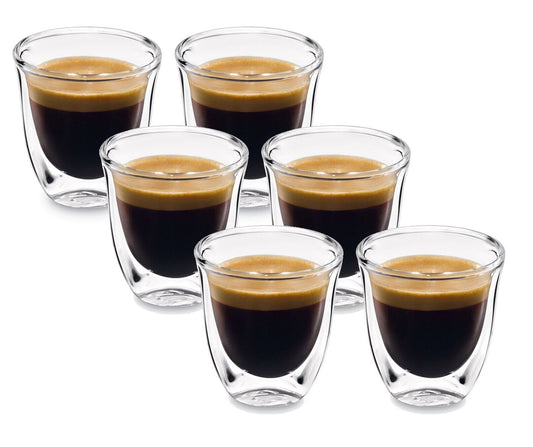 Delonghi Essential set 6x tazze caffè espresso 90ml vetro termiche doppia parete