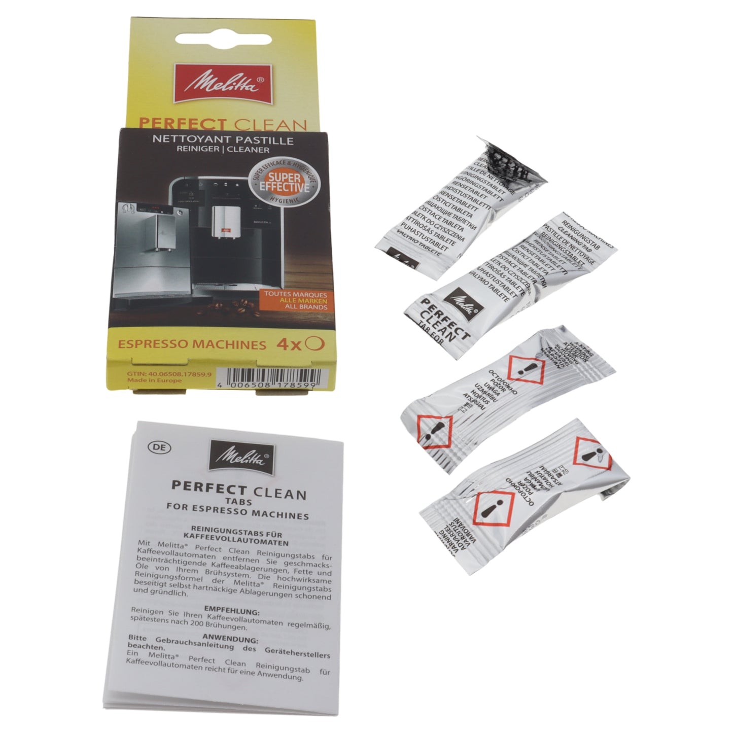 Melitta kit 4x pastiglie sgrassanti pulizia residuo grasso per macchine da caff