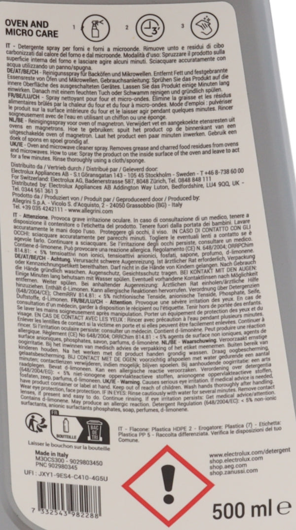 Electrolux detergente cura manutenzione forno microonde Oven Care spray 500ml