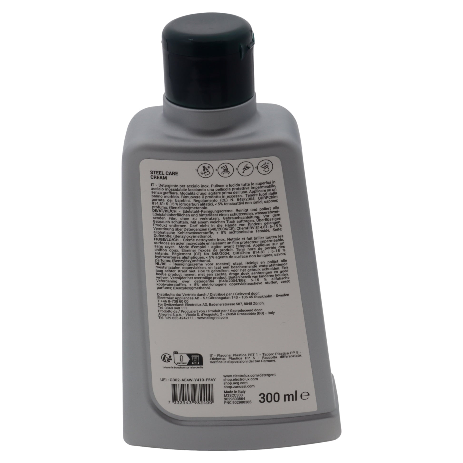 Electrolux detergente crema Steel Care acciaio inox pellicola protettiva lucida