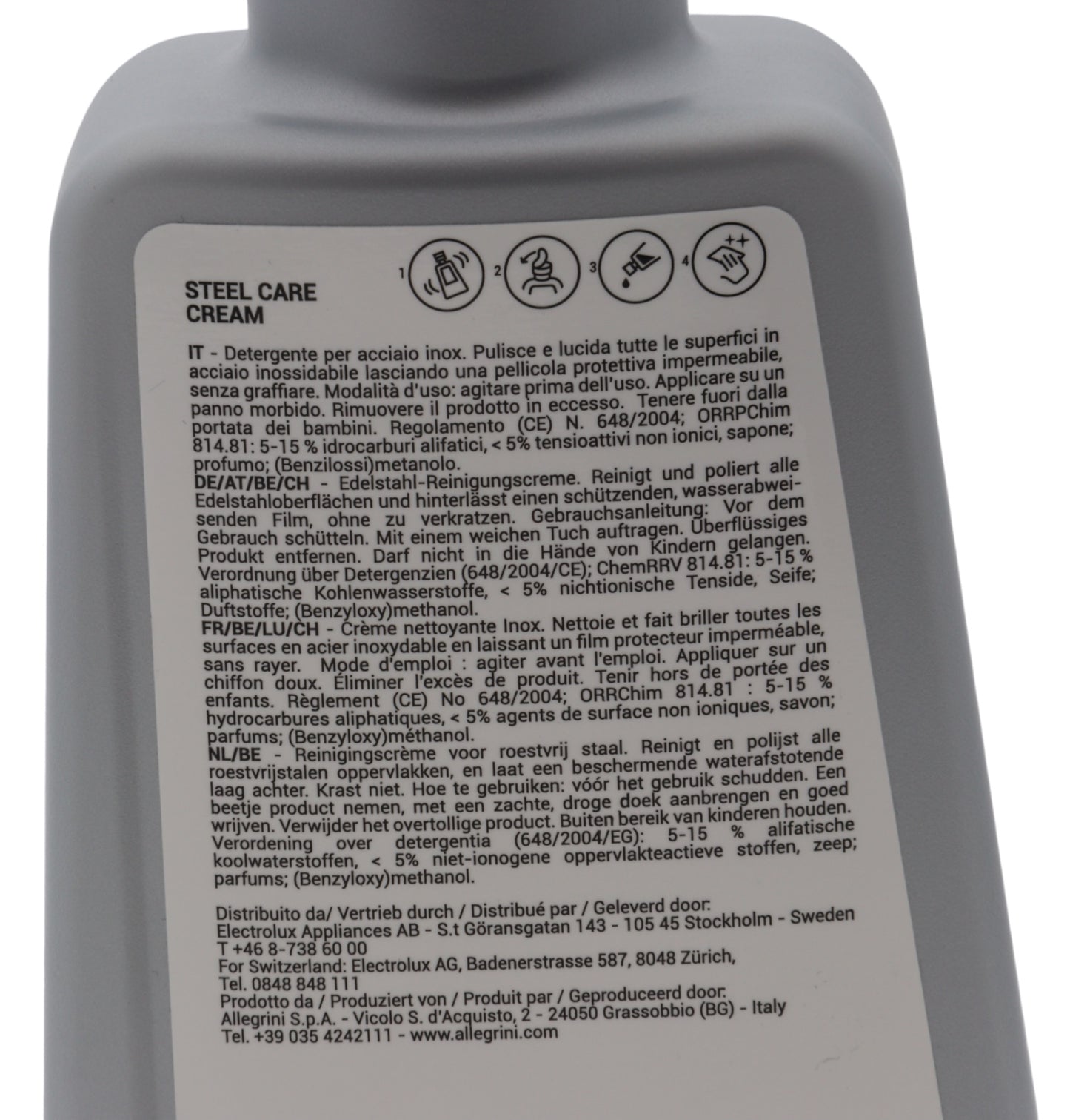 Electrolux detergente crema Steel Care acciaio inox pellicola protettiva lucida