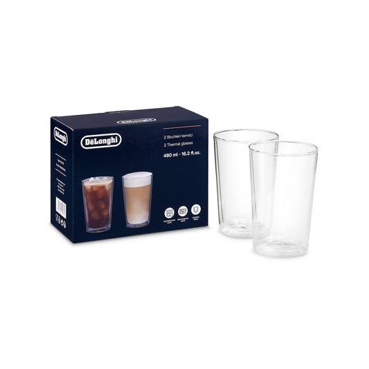 Delonghi 2x bicchieri vetro borosilicato doppia parete termica 490ml eleganti
