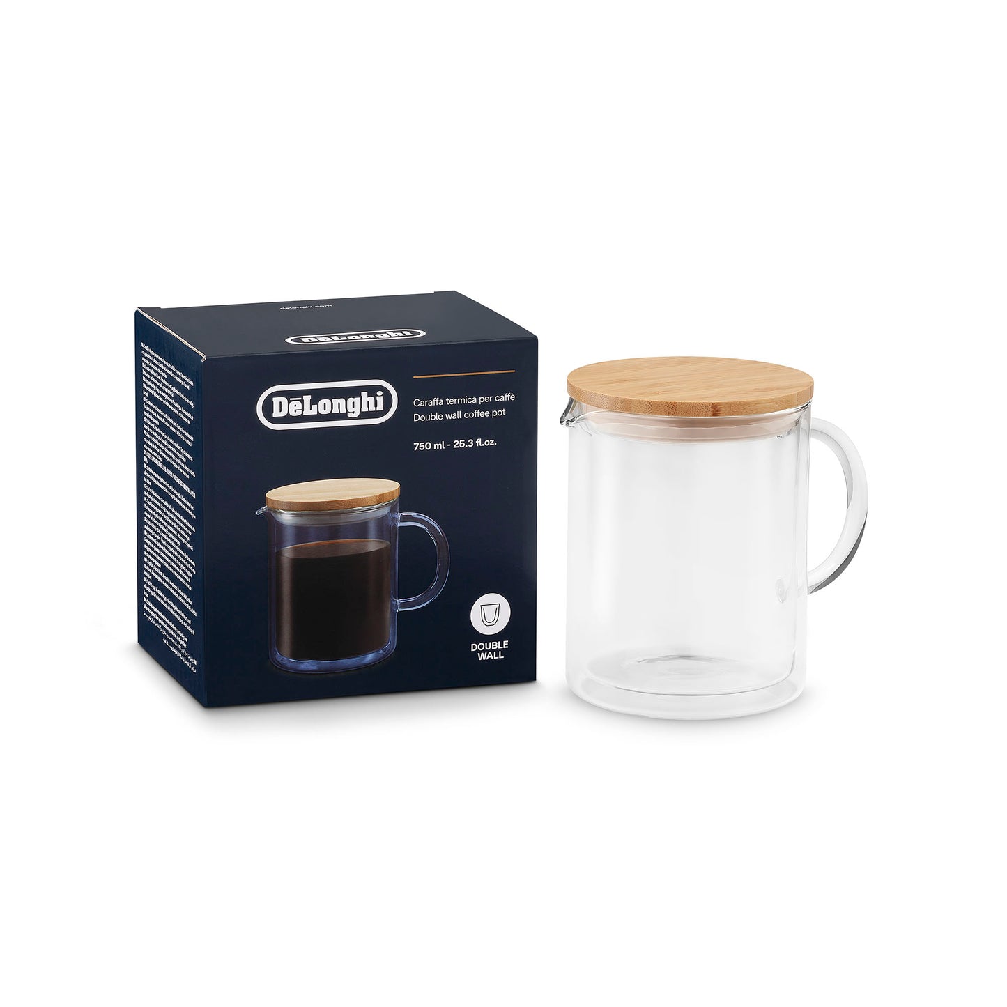 Delonghi caraffa doppio vetro Coffee Pot 750ml coperchio bambù macchina caffè