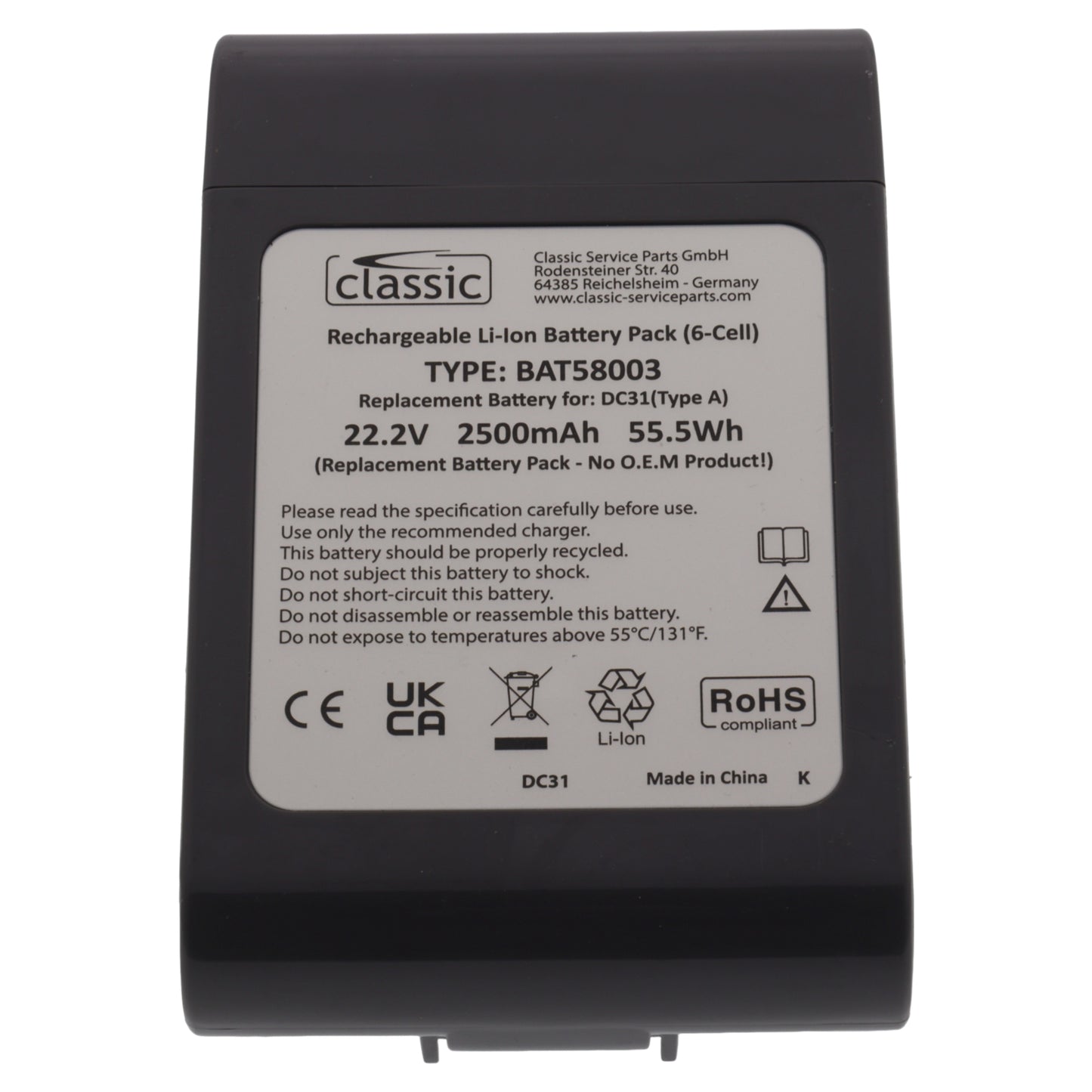 Batteria 22.2V 2500mAh 55.5Wh tipo A scopa aspirapolvere per Dyson DC31 DC34 DC43H DC44 DC45