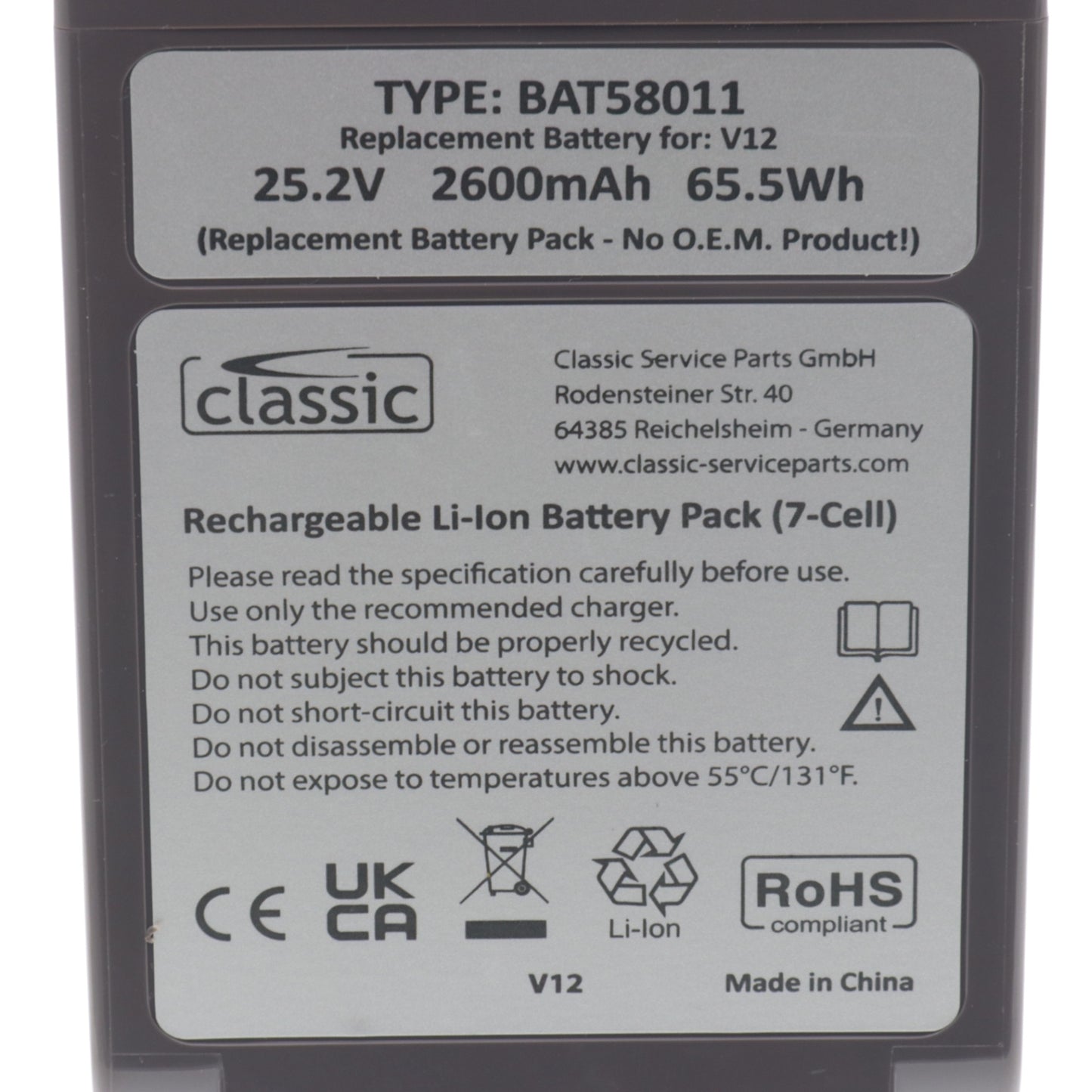 Batteria 25.2V 2600mAh per scopa aspirapolvere Dyson V12 SV20 SV26 SV30