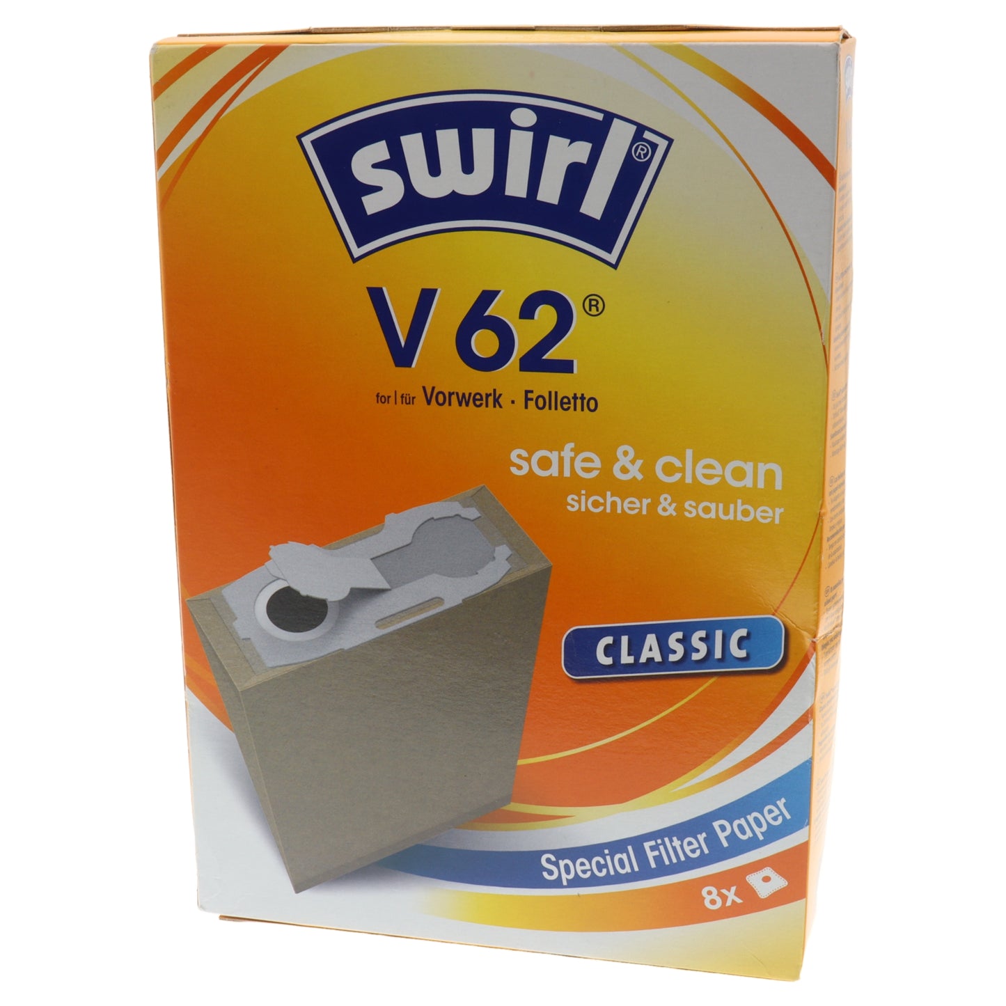 Swirl V62 8x saci din hârtie pentru aspirator Folletto VK118 VK119 VK120 VK121 VK122