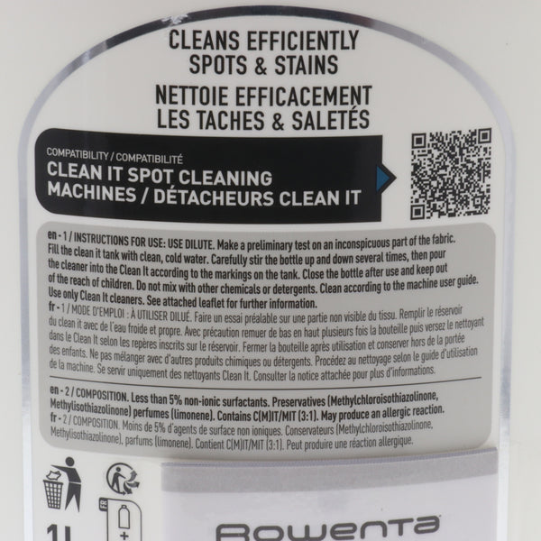 Detergent Rowenta 1L pour animaux tapis Clean It IN5010 IN5020 IZ5020